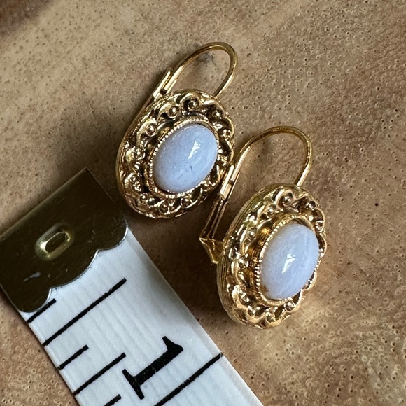 1928 Brand Moonstone Gold Tone Oval Drop Earrings Leverback Vintage 80’s USA - Picture 9 of 10